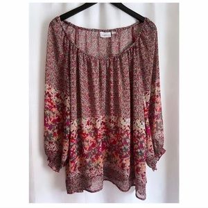 Avenue Boho Long Sleeve Blouse Semi-Sheer Crepe Balloon Sleeve - Size 18/20 EUC